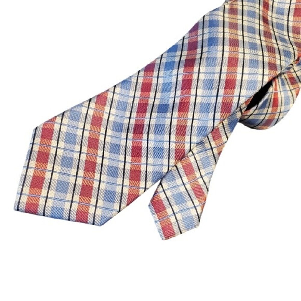 Nautica Men's Plaid‎ Necktie Blue Red White Classic Business Formal